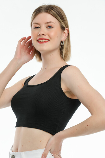 Süperlife Kadın Crop Örme Slim Fit  Atlet-Tişort SPR21Y19