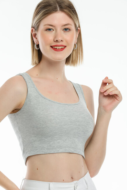 Süperlife Kadın Crop Örme Slim Fit  Atlet-Tişort SPR21Y19