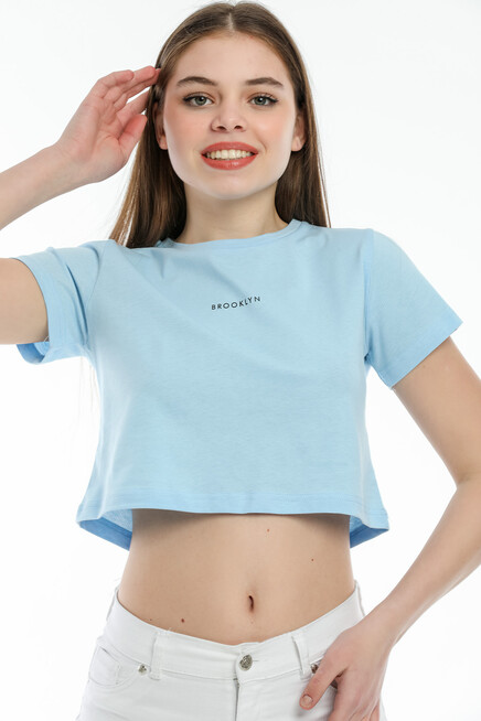 Süperlife Kadın Bisiklet Yaka Slim Fit Brookyn Baskılı Tişort SPR21Y14