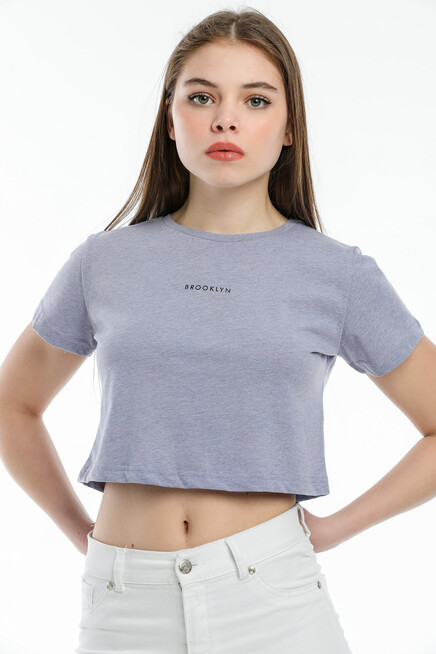 Süperlife Kadın Bisiklet Yaka Slim Fit Brookyn Baskılı Tişort SPR21Y14