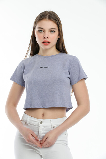 Süperlife Kadın Bisiklet Yaka Slim Fit Brookyn Baskılı Tişort SPR21Y14