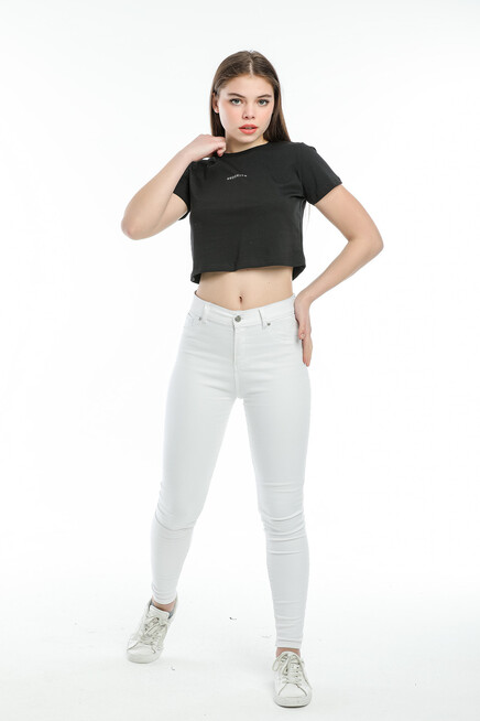 Süperlife Kadın Bisiklet Yaka Slim Fit Brookyn Baskılı Tişort SPR21Y14