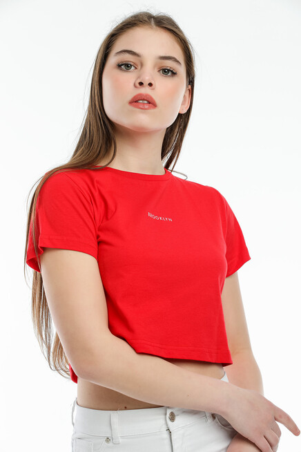 Süperlife Kadın Bisiklet Yaka Slim Fit Brookyn Baskılı Tişort SPR21Y14