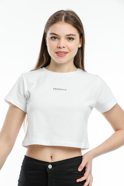 Süperlife Kadın Bisiklet Yaka Slim Fit Brookyn Baskılı Tişort SPR21Y14