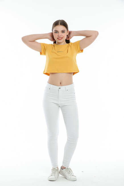 Süperlife Kadın Bisiklet Yaka Slim Fit Brookyn Baskılı Tişort SPR21Y14