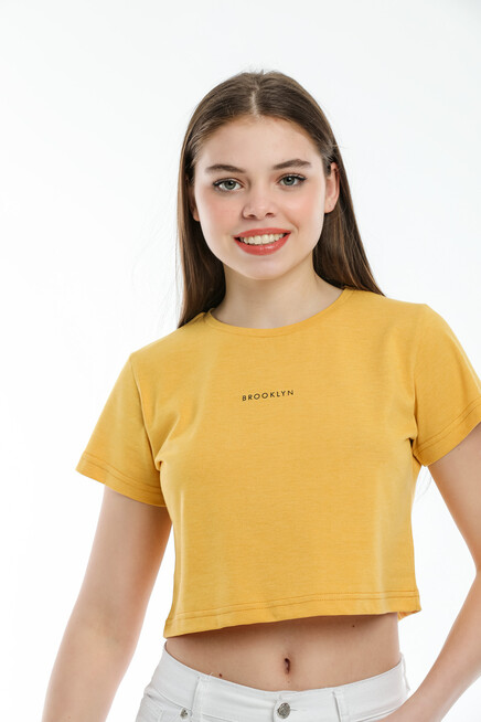 Süperlife Kadın Bisiklet Yaka Slim Fit Brookyn Baskılı Tişort SPR21Y14