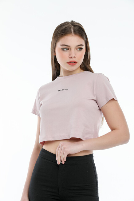 Süperlife Kadın Bisiklet Yaka Slim Fit Brookyn Baskılı Tişort SPR21Y14