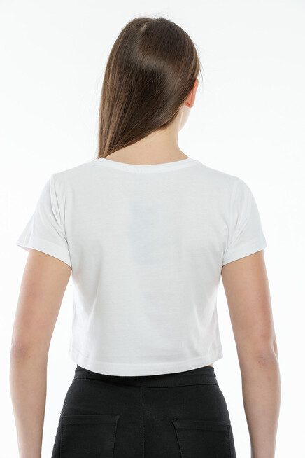 Süperlife Kadın Bisiklet Yaka Crop Örme Slim Fit Tişort SPR21Y13