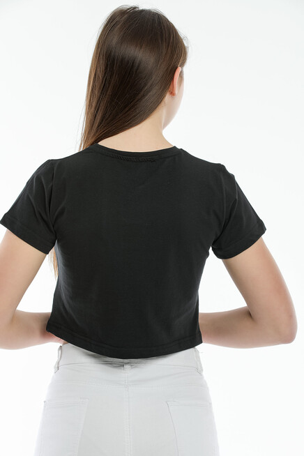 Süperlife Kadın Bisiklet Yaka Crop Örme Slim Fit Tişort SPR21Y13