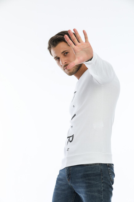 Süperlife Erkek Bisiklet Yaka Slim fit AR Baskılı İnce Sweatshirt SPR22sw101