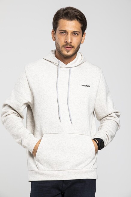 Süperlife Kapşonlu Uzun Kollu Baskılı Dar Kalıp İnce Erkek Sweatshirt SPR 2019K61