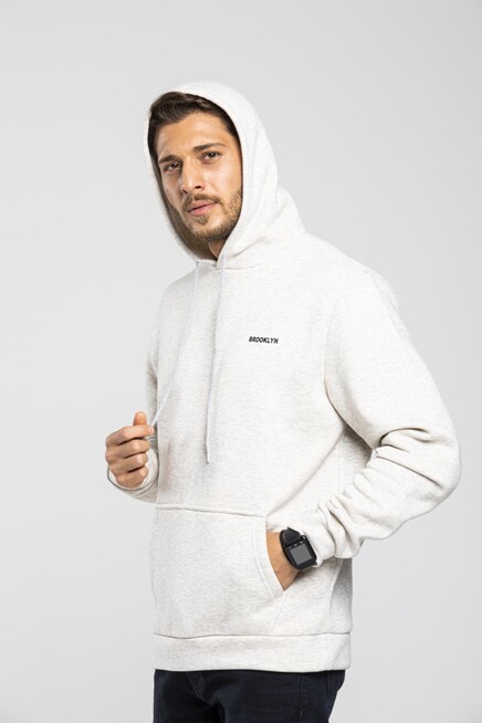 Süperlife Kapşonlu Uzun Kollu Baskılı Dar Kalıp İnce Erkek Sweatshirt SPR 2019K61