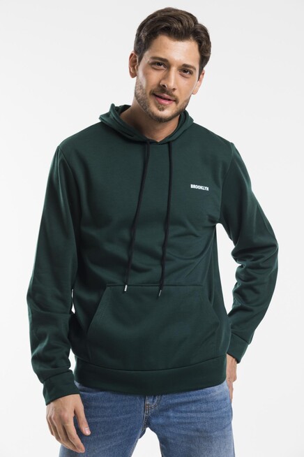 Süperlife Kapşonlu Uzun Kollu Baskılı Dar Kalıp İnce Erkek Sweatshirt SPR 2019K61