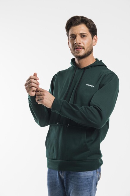 Süperlife Kapşonlu Uzun Kollu Baskılı Dar Kalıp İnce Erkek Sweatshirt SPR 2019K61
