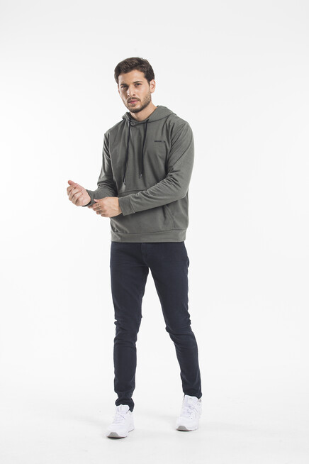 Süperlife Kapşonlu Uzun Kollu Baskılı Dar Kalıp İnce Erkek Sweatshirt SPR 2019K61