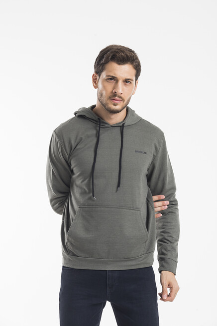 Süperlife Kapşonlu Uzun Kollu Baskılı Dar Kalıp İnce Erkek Sweatshirt SPR 2019K61