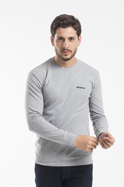 Süperlife Bisiklet Yaka Uzun Kollu Dar Kalıp İnce  Erkek Sweatshirt SPR2019K18