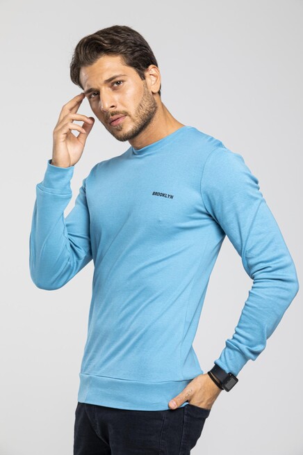 Süperlife Bisiklet Yaka Uzun Kollu Dar Kalıp İnce  Erkek Sweatshirt SPR2019K18