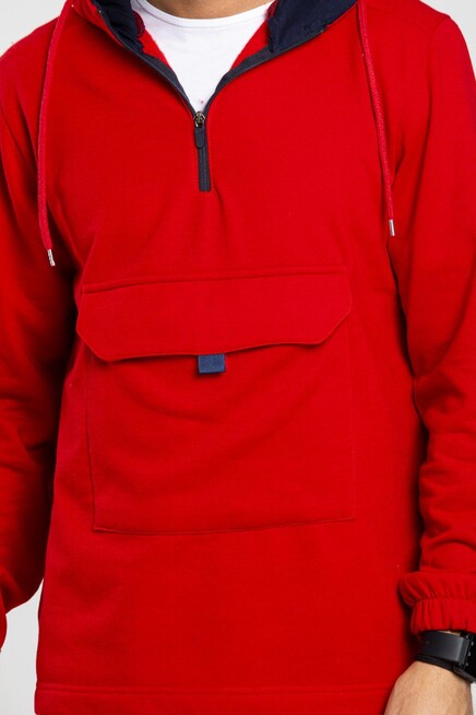 Süperlife Erkek Kapşonlu Yarım Fermuarlı İnce Sweatshirt SPR 20K52