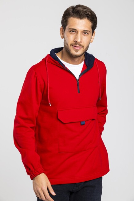 Süperlife Erkek Kapşonlu Yarım Fermuarlı İnce Sweatshirt SPR 20K52