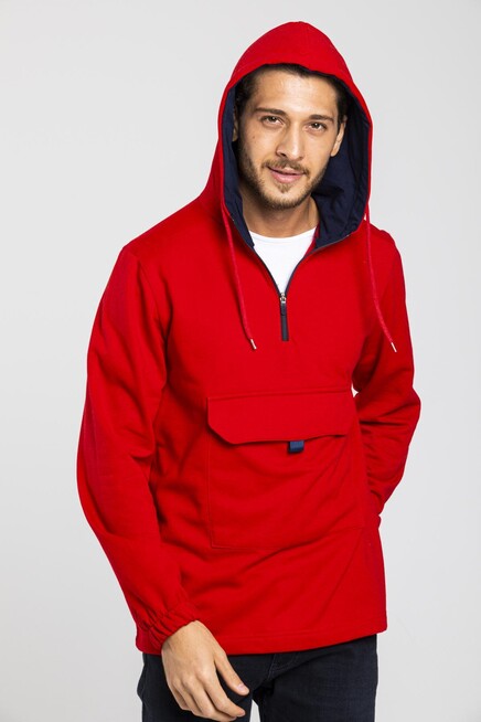 Süperlife Erkek Kapşonlu Yarım Fermuarlı İnce Sweatshirt SPR 20K52