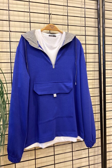 Süperlife Erkek Kapşonlu Yarım Fermuarlı İnce Sweatshirt SPR 20K52