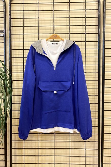 Süperlife Erkek Kapşonlu Yarım Fermuarlı İnce Sweatshirt SPR 20K52