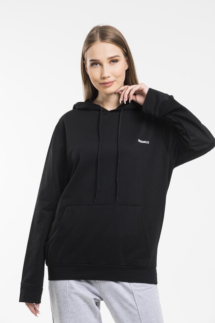 Süperlife Kadın Kapşonlu Regular Fit Baskılı İnce Sweatshirt SPR21K61