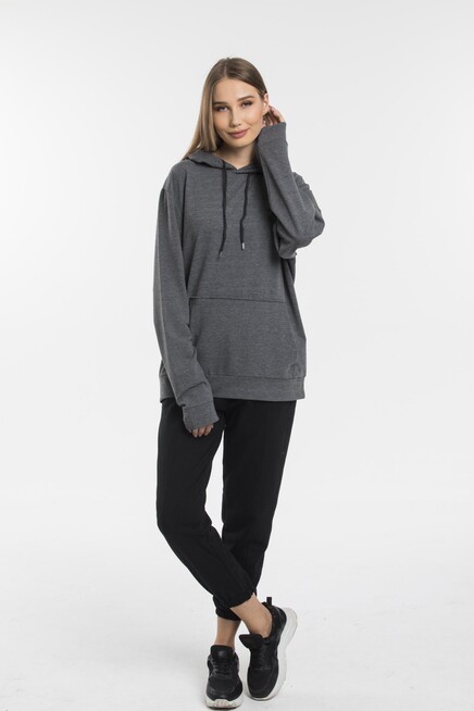 Süperlife Kadın Kapşonlu Regular Fit Baskılı İnce Sweatshirt SPR21K61