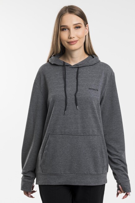 Süperlife Kadın Kapşonlu Regular Fit Baskılı İnce Sweatshirt SPR21K61