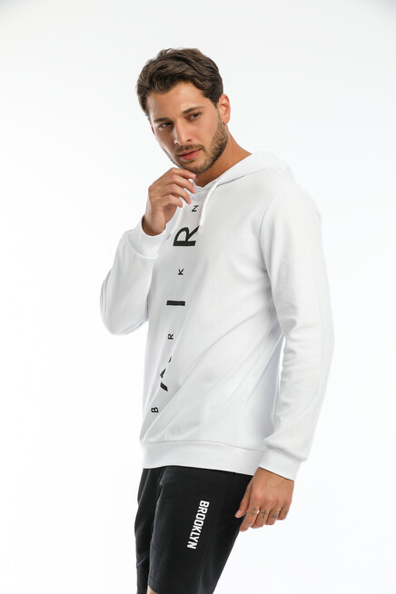 Süperlife Erkek Kapşonlu  AR Baskılı İnce Sweatshirt SPR22SW104
