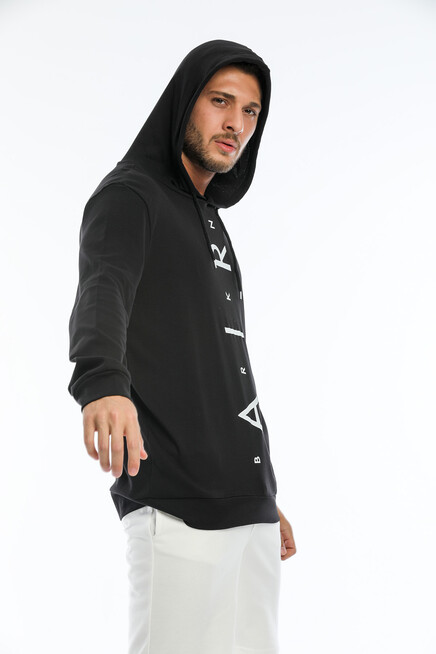 Süperlife Erkek Kapşonlu  AR Baskılı İnce Sweatshirt SPR22SW104