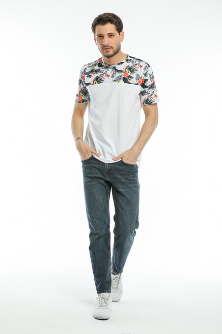 Süperlife Erkek Bisiklet Yaka Slim Fit Kol ve Ön Garnili Tişort SPR21Y06