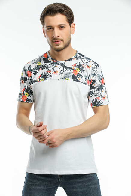 Süperlife Erkek Bisiklet Yaka Slim Fit Kol ve Ön Garnili Tişort SPR21Y06