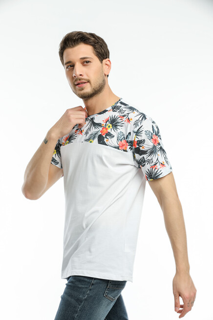 Süperlife Erkek Bisiklet Yaka Slim Fit Kol ve Ön Garnili Tişort SPR21Y06