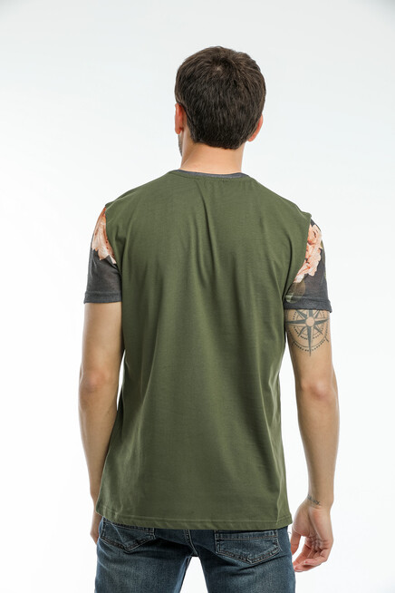 Süperlife Erkek Bisiklet Yaka Slim Fit Kol ve Ön Garnili Tişort SPR21Y06