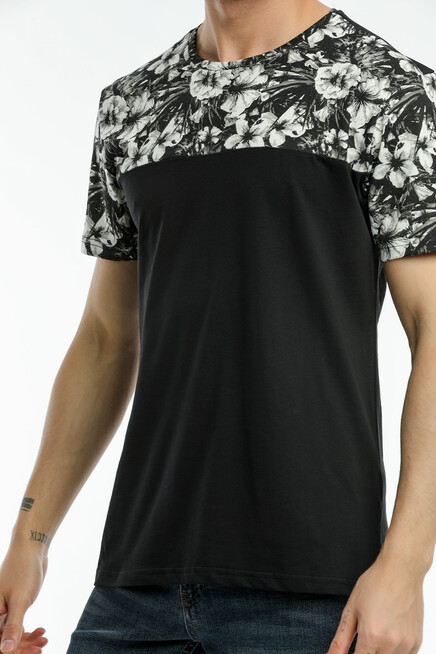 Süperlife Erkek Bisiklet Yaka Slim Fit Kol ve Ön Garnili Tişort SPR21Y06