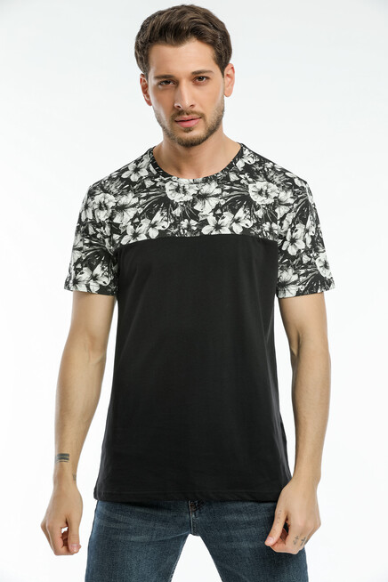 Süperlife Erkek Bisiklet Yaka Slim Fit Kol ve Ön Garnili Tişort SPR21Y06