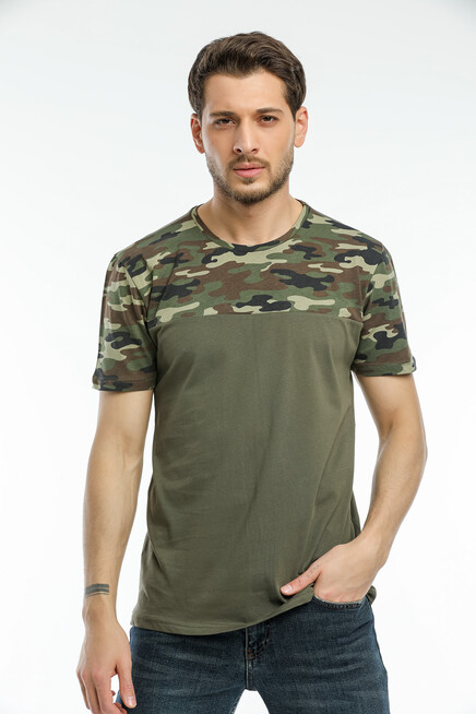 Süperlife Erkek Bisiklet Yaka Slim Fit Kol ve Ön Garnili Tişort SPR21Y06