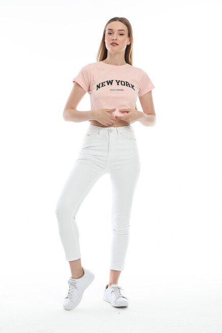 Süperlife Kadın Newyork Baskılı  Slim Fit  Tişort  SPR21Y15