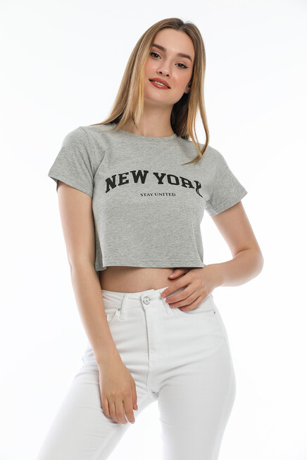 Süperlife Kadın Newyork Baskılı  Slim Fit  Tişort  SPR21Y15
