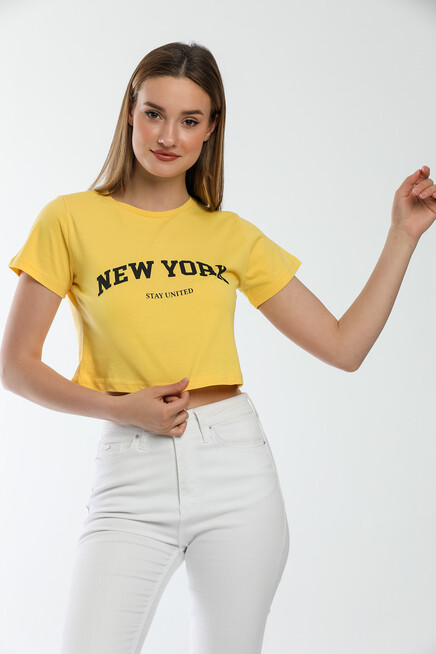 Süperlife Kadın Newyork Baskılı  Slim Fit  Tişort  SPR21Y15
