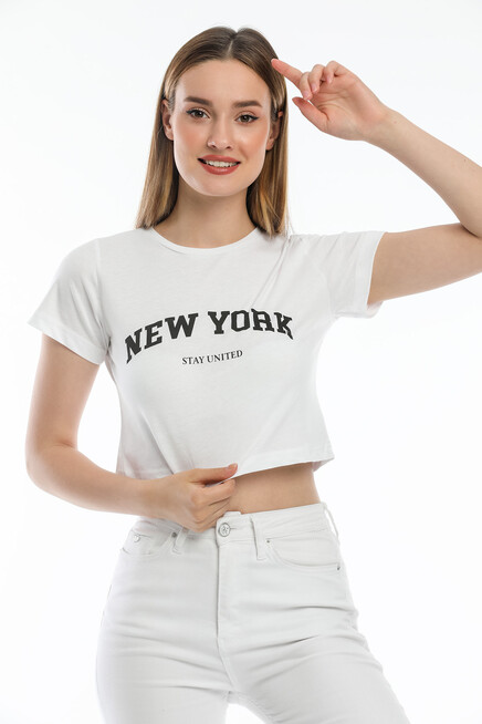 Süperlife Kadın Newyork Baskılı  Slim Fit  Tişort  SPR21Y15
