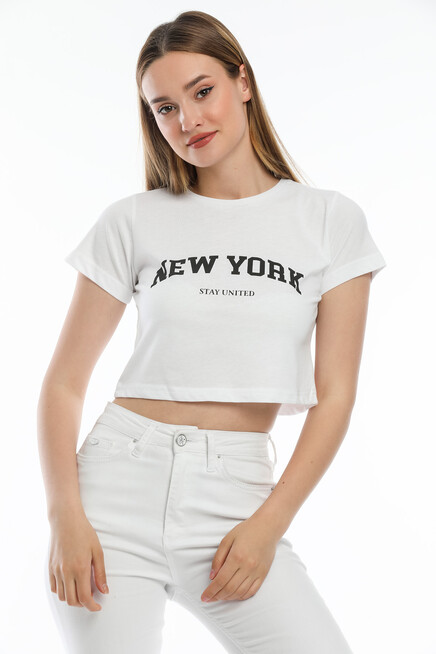 Süperlife Kadın Newyork Baskılı  Slim Fit  Tişort  SPR21Y15