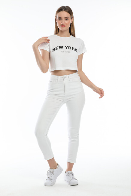 Süperlife Kadın Newyork Baskılı  Slim Fit  Tişort  SPR21Y15