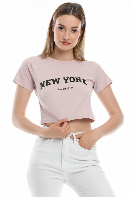 Süperlife Kadın Newyork Baskılı  Slim Fit  Tişort  SPR21Y15