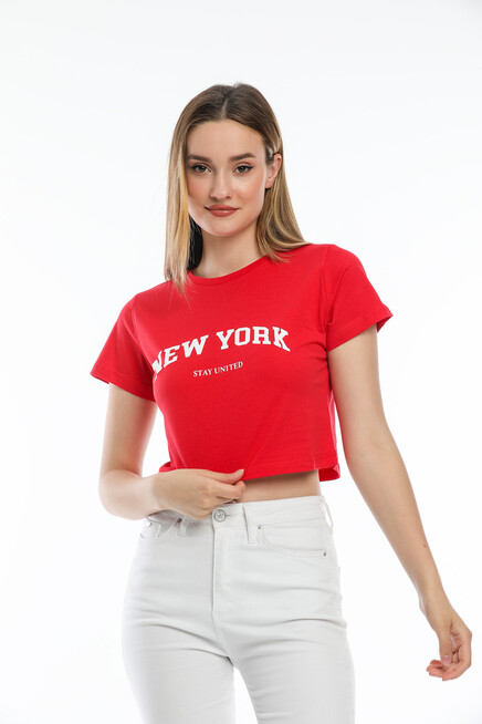 Süperlife Kadın Newyork Baskılı  Slim Fit  Tişort  SPR21Y15