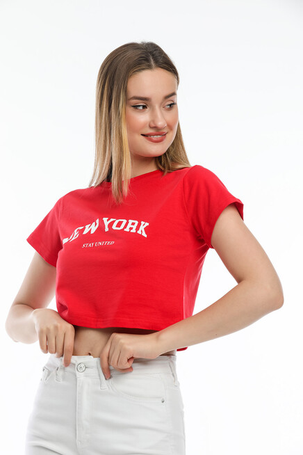 Süperlife Kadın Newyork Baskılı  Slim Fit  Tişort  SPR21Y15