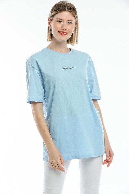 Süperlife Kadın Bisiklet Yaka Standart &Regular Fit  Brookyln Baskılı Tişort SPR21YK27