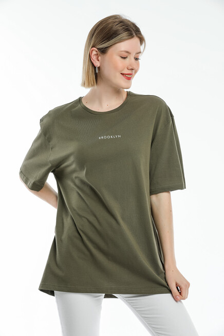 Süperlife Kadın Bisiklet Yaka Standart &Regular Fit  Brookyln Baskılı Tişort SPR21YK27